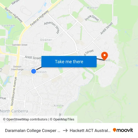 Daramalan College Cowper St to Hackett ACT Australia map
