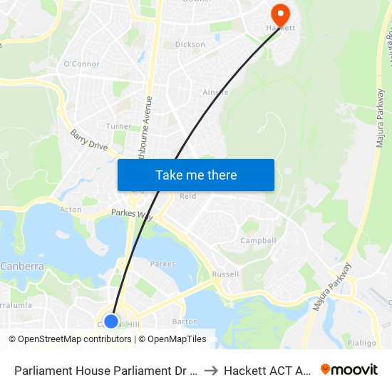 Parliament House Parliament Dr Southbound to Hackett ACT Australia map