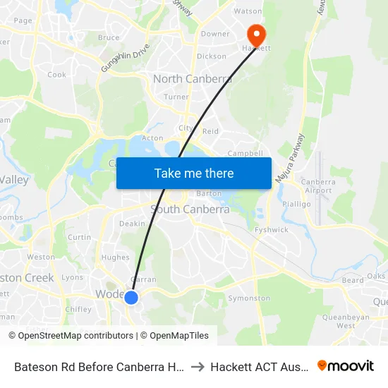 Bateson Rd Before Canberra Hospital to Hackett ACT Australia map