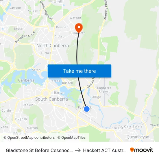 Gladstone St Before Cessnock St to Hackett ACT Australia map