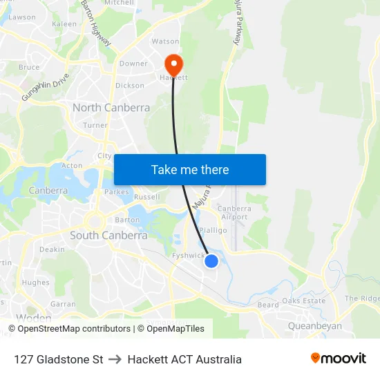 127 Gladstone St to Hackett ACT Australia map