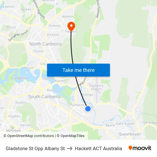 Gladstone St Opp Albany St to Hackett ACT Australia map