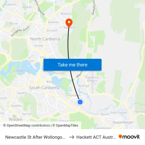 Newcastle St After Wollongong St to Hackett ACT Australia map
