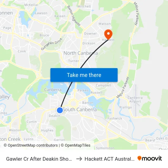 Gawler Cr After Deakin Shops to Hackett ACT Australia map