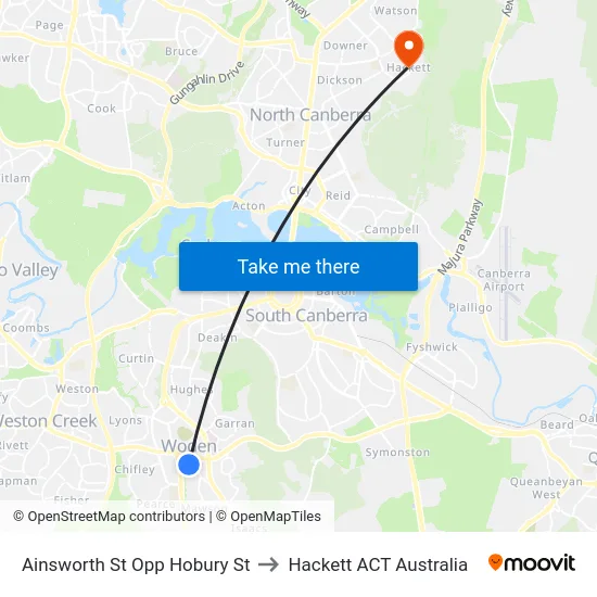 Ainsworth St Opp Hobury St to Hackett ACT Australia map