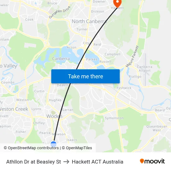 Athllon Dr at Beasley St to Hackett ACT Australia map