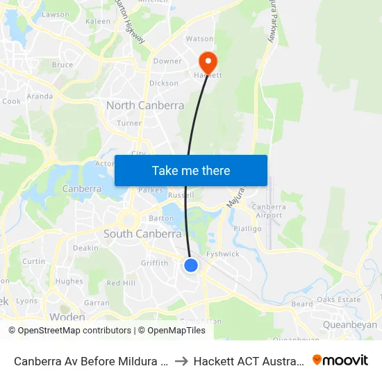 Canberra Av Before Mildura St to Hackett ACT Australia map