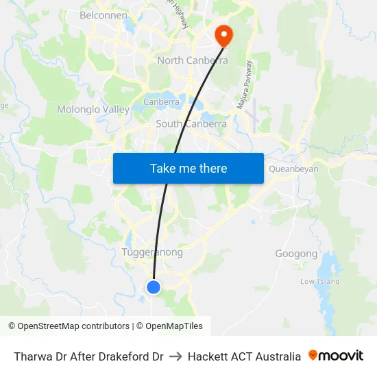 Tharwa Dr After Drakeford Dr to Hackett ACT Australia map