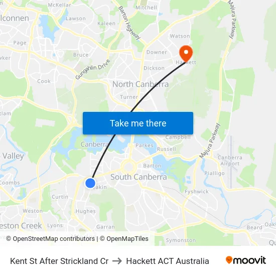 Kent St After Strickland Cr to Hackett ACT Australia map