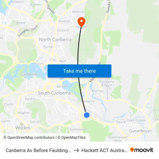 Canberra Av Before Faulding St to Hackett ACT Australia map