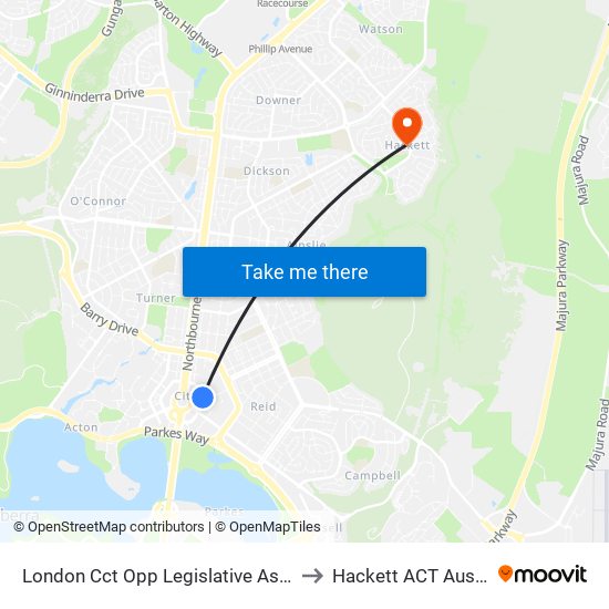 London Cct Opp Legislative Assembly to Hackett ACT Australia map
