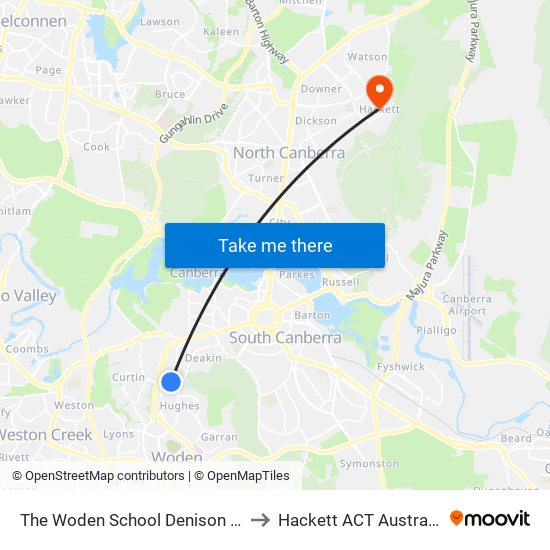 The Woden School Denison St to Hackett ACT Australia map