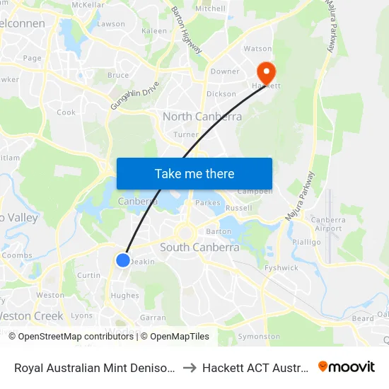 Royal Australian Mint Denison St to Hackett ACT Australia map