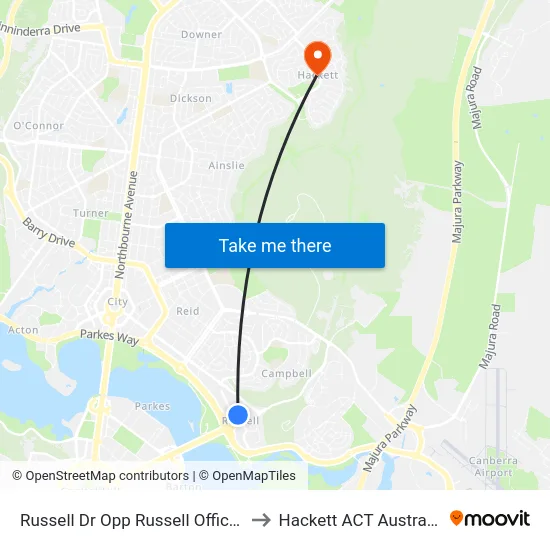 Russell Dr Opp Russell Offices to Hackett ACT Australia map