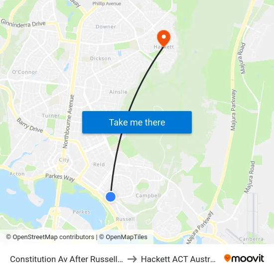 Constitution Av After Russell Dr to Hackett ACT Australia map