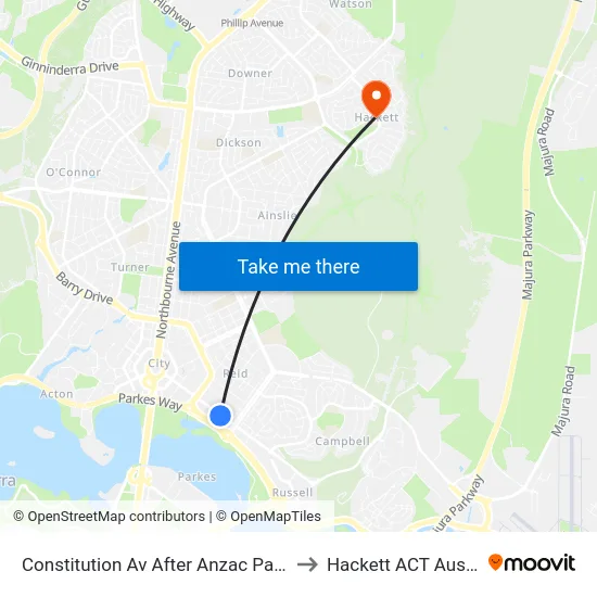 Constitution Av After Anzac Park West to Hackett ACT Australia map
