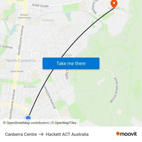 Canberra Centre to Hackett ACT Australia map
