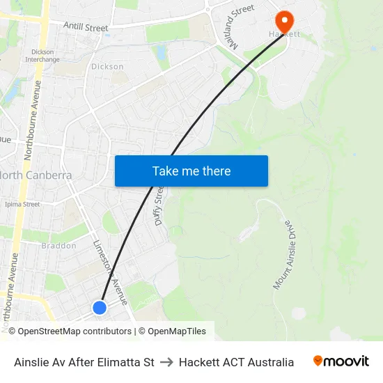 Ainslie Av After Elimatta St to Hackett ACT Australia map