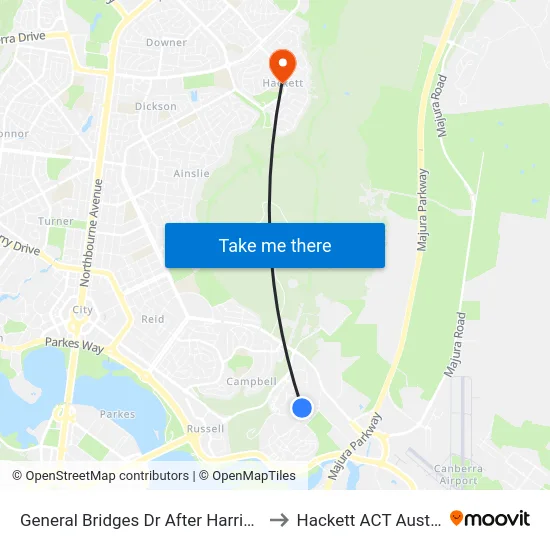 General Bridges Dr After Harrison Rd to Hackett ACT Australia map