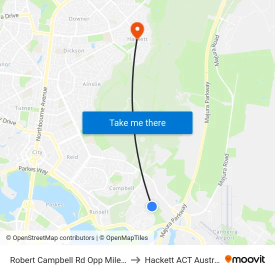 Robert Campbell Rd Opp Miles Rd to Hackett ACT Australia map