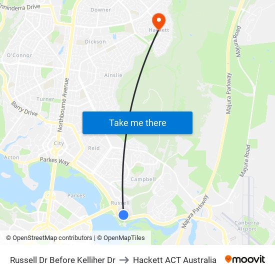 Russell Dr Before Kelliher Dr to Hackett ACT Australia map