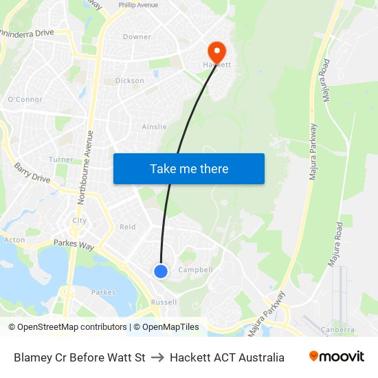 Blamey Cr Before Watt St to Hackett ACT Australia map