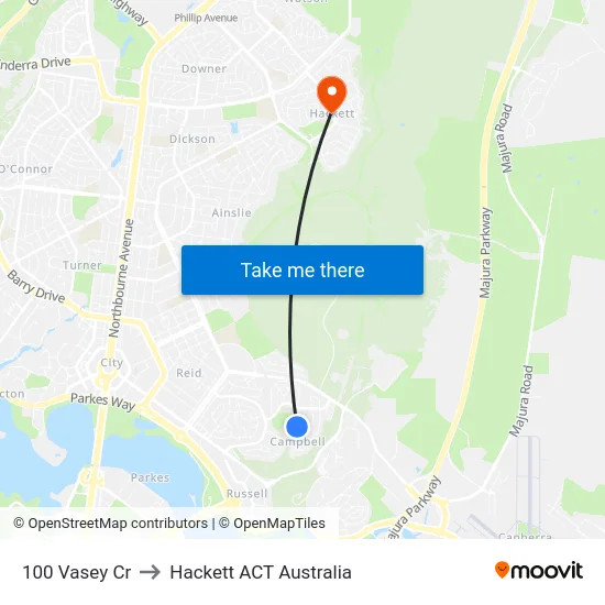 100 Vasey Cr to Hackett ACT Australia map