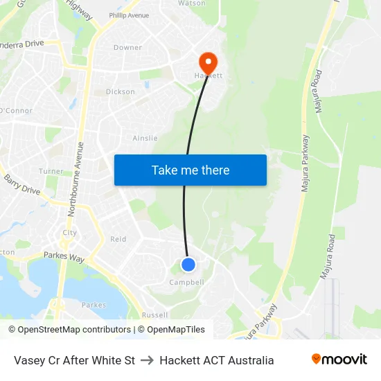 Vasey Cr After White St to Hackett ACT Australia map