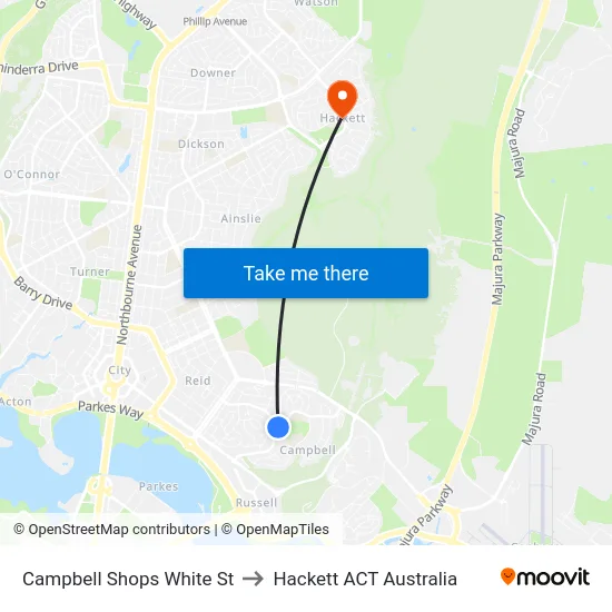 Campbell Shops White St to Hackett ACT Australia map