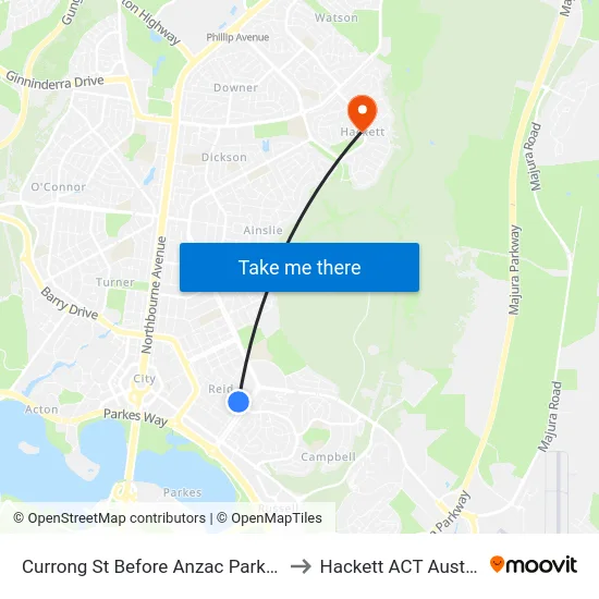 Currong St Before Anzac Park West to Hackett ACT Australia map