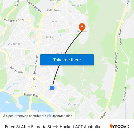 Euree St After Elimatta St to Hackett ACT Australia map