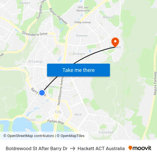 Boldrewood St After Barry Dr to Hackett ACT Australia map