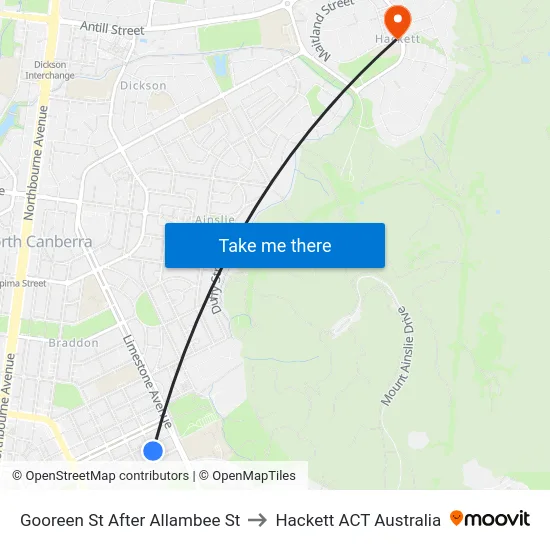 Gooreen St After Allambee St to Hackett ACT Australia map