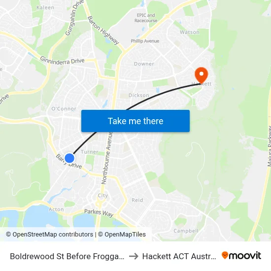 Boldrewood St Before Froggatt St to Hackett ACT Australia map