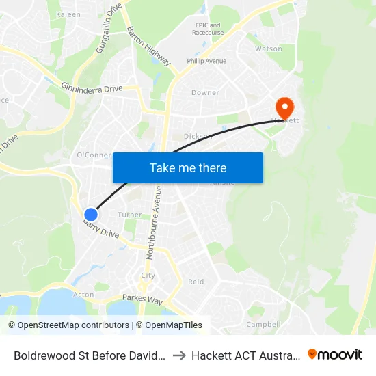 Boldrewood St Before David St to Hackett ACT Australia map
