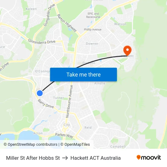 Miller St After Hobbs St to Hackett ACT Australia map