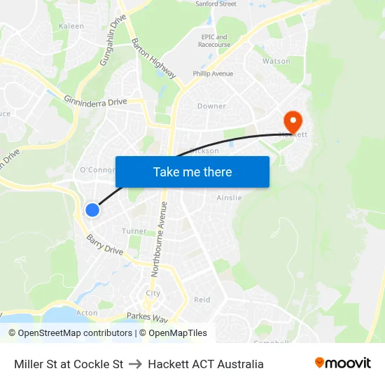 Miller St at Cockle St to Hackett ACT Australia map