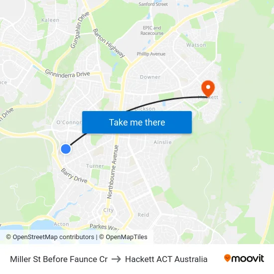 Miller St Before Faunce Cr to Hackett ACT Australia map