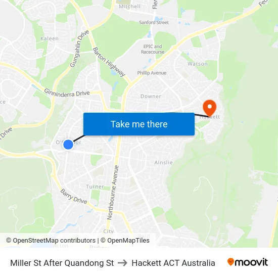 Miller St After Quandong St to Hackett ACT Australia map