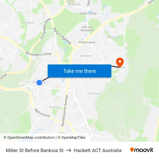 Miller St Before Banksia St to Hackett ACT Australia map