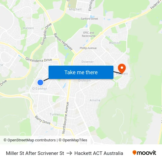 Miller St After Scrivener St to Hackett ACT Australia map