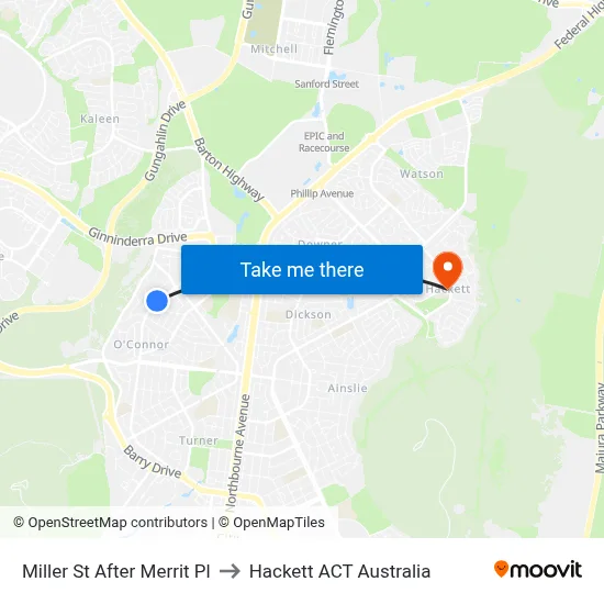 Miller St After Merrit Pl to Hackett ACT Australia map