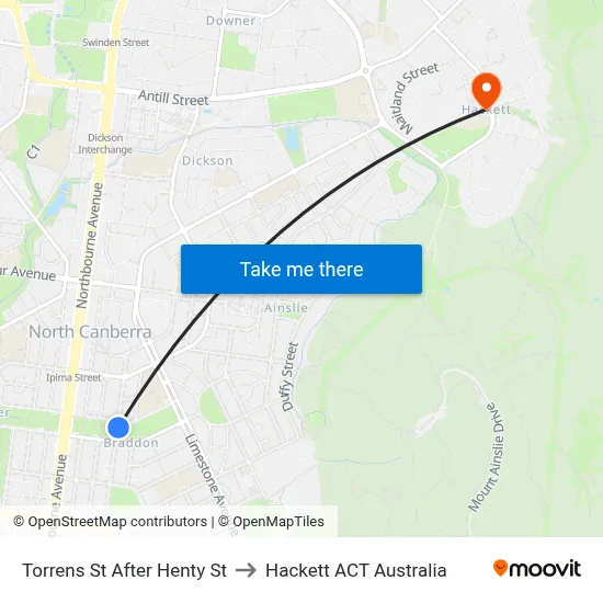 Torrens St After Henty St to Hackett ACT Australia map