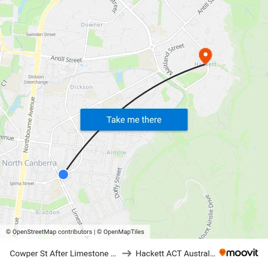 Cowper St After Limestone Av to Hackett ACT Australia map