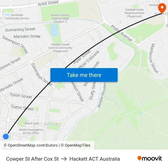 Cowper St After Cox St to Hackett ACT Australia map