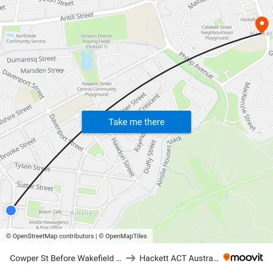 Cowper St Before Wakefield Av to Hackett ACT Australia map
