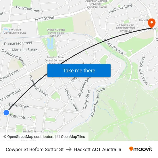 Cowper St Before Suttor St to Hackett ACT Australia map