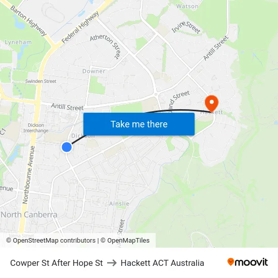Cowper St After Hope St to Hackett ACT Australia map