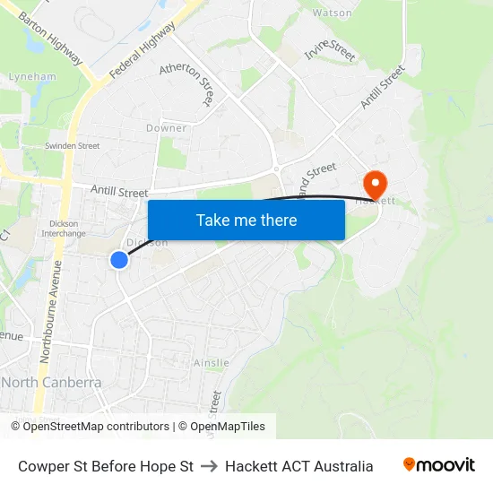 Cowper St Before Hope St to Hackett ACT Australia map