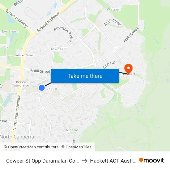 Cowper St Opp Daramalan College to Hackett ACT Australia map